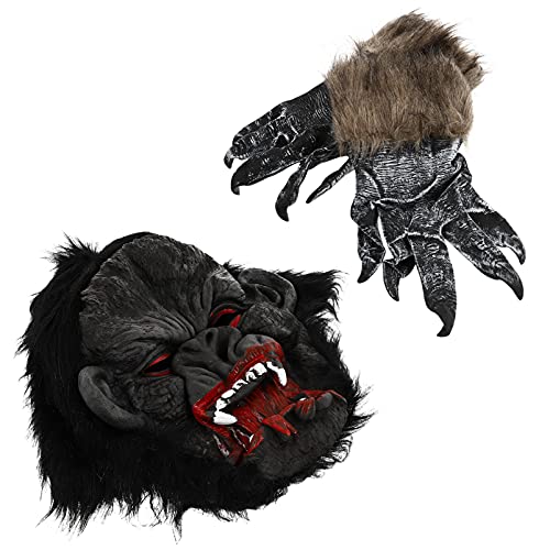 JOINPAYA 1 Satz Gorilla-Kopfbedeckung wild Maskentier Halloween-Foto-Requisiten halloween costume halloween kleidung Party gruselige Gorilla-Handschuhe Halloween-Handschuhe Emulsion Black von JOINPAYA