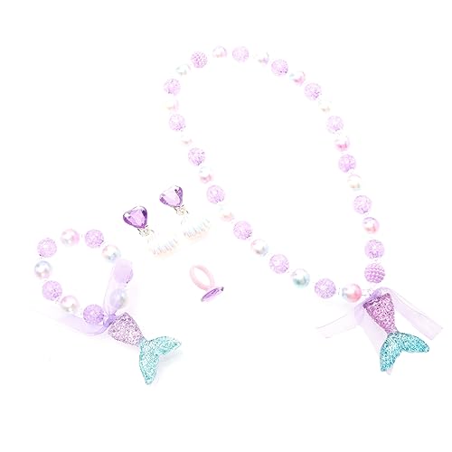 JOINPAYA 1 Satz Halskette Für Kinder Perlenohrringe Ohrringe Perle Perlenkette Für Mädchen Regenbogen-Armband Kinderschmuck Regenbogen-anhänger-Halskette Schmuck Für Mädchen Harz Violett von JOINPAYA