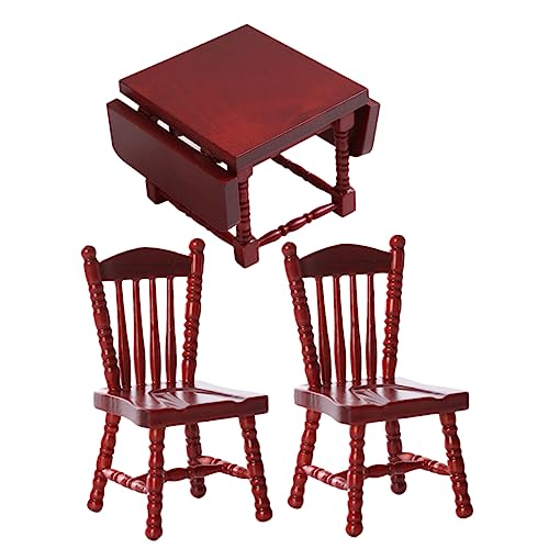 JOINPAYA 1 Satz Küchentisch und Stuhlmodell Miniaturmöbel Miniature Dining Table Chair Set Miniature Kitchen Table and Chairs Kleine Hausmöbel im Maßstab 1:12 Miniatur-Tischstühle Holz rot von JOINPAYA