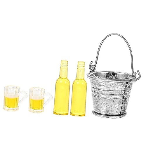 JOINPAYA 1 Satz Mini-Bierset Miniatur-Weinflasche Bier Eimer so tun, als ob sie tassen Mini verzinkte Eimer fotozubehör Mini Bierkrug Mini-Eiswürfel Miniatur-Szenenmodell Harz von JOINPAYA