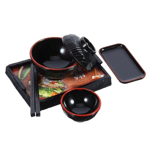 JOINPAYA 1 Satz Mini Japanisches Puppenhaus Saugplatte Babylöffel Saugschalen Essen Kleine Tonne Miniatur-Sushi-Figuren Puppenhausmöbel Badezimmereimer Mit Deckel Plastik Black von JOINPAYA