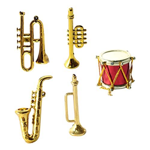 JOINPAYA 1 Satz Mini-Saxophon -trompete -musikinstrumente Winzige Trommel Miniatur-Musical Mini-trompete Mini-baumhaus Mini-Klarinette Mini-Instrumente Plastik Golden von JOINPAYA