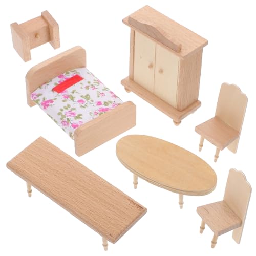 JOINPAYA 1 Satz Mini-Tisch Und Stühle Miniaturmöbel Miniatur-hausmöbel Puppe Vortäuschen Spielen Kinder Spielzeug Holz von JOINPAYA