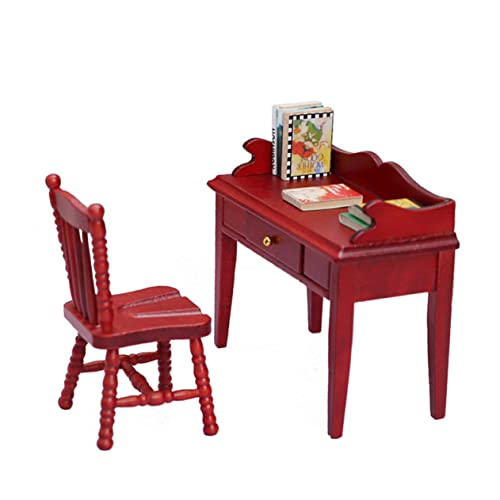 JOINPAYA 1 Satz Mini-Tisch und Stuhl-Set puppenhausmöbel Set Mikrolandschaft Dekoration Miniaturmöbel für DIY Mini-Stuhl Desktop-Sandbox-Ornament Mini-Hausstuhl Mini-Hausversorgung Holz rot von JOINPAYA