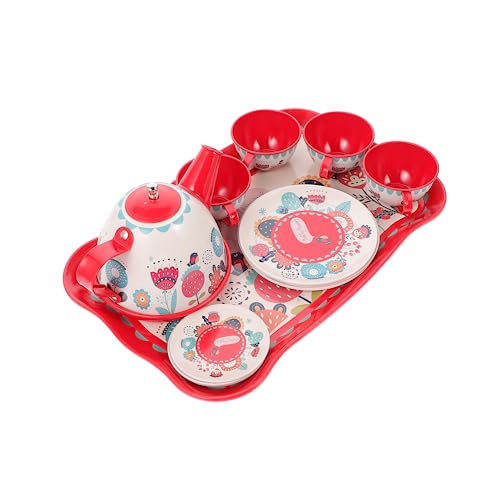 JOINPAYA 1 Satz Nachmittagstee kinderküche Kitchen küche für Puppentee Set Toys kinderspielzeug Mädchen Nachmittagstee Spielset Weißblech rot von JOINPAYA