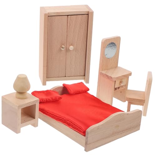 JOINPAYA 1 Satz Puppenhaus-Spielzeugset aus Holz Miniaturbausatz Mini-Puppenhaus Kinder holzspielzeug Dekoration Schlafzimmer Toy Set Miniatur-Schlafzimmermöbel DIY Mini-Möbelmodell hölzern von JOINPAYA