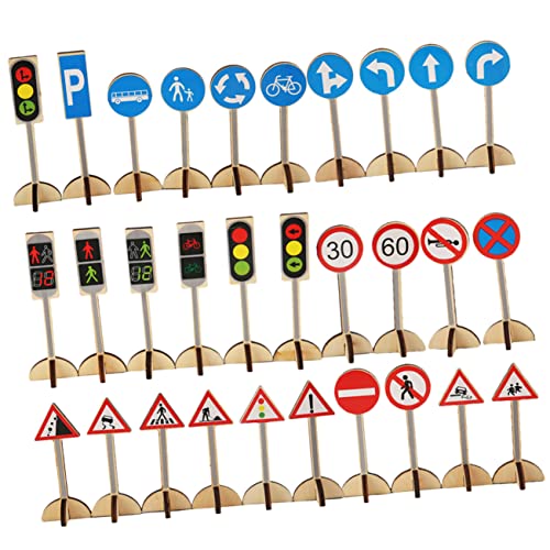 JOINPAYA 1 Satz Verkehrszeichenmodell Straße Verkehrszeichen Mini-verkehrszeichen-Spielzeug Pädagogisches Spielzeug Straßenschild Spielset Verkehrszeichen-erkennungsspielzeug Ampel 30 Stück von JOINPAYA