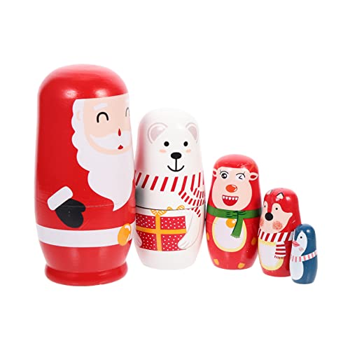 JOINPAYA 1 Satz Weihnachtspuppe Figur Weihnachtsspielzeug Ornamente russische Puppen Russian doll weihnachtliche kleinigkeiten Bastelpuppe aus Holz bemalte Holzpuppen von JOINPAYA