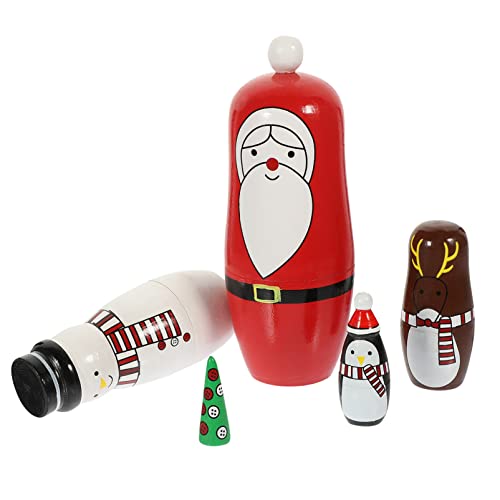 JOINPAYA 1 Satz Weihnachtspuppe Nistpuppen Geburt Verschachtelungspuppen Weihnachten Figur Russian doll Children Toys Geschenkidee 5-lagige Stapelpuppen Weihnachts-Nistpuppe Holz von JOINPAYA