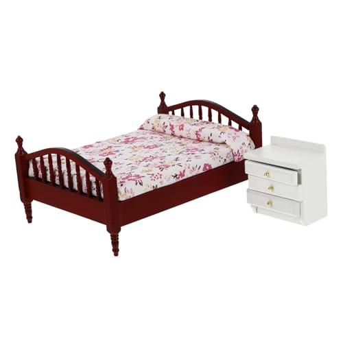 JOINPAYA 1 Satz puppenhaus doppelbett Heimdekoration Nachttisch Weißes Modell Doppelbett Dekoration Schlafzimmer Bedroom Decor Miniaturmöbelmodell Mini- -Doppelbett Birkensperrholz von JOINPAYA