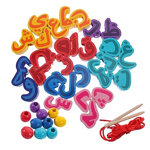 JOINPAYA 1 Set Alphabet Erkennungsspielzeug Holzspielzeug Holz Arabisches Alphabet Puzzle Schnürung Perlen Vorschulspielzeug von JOINPAYA