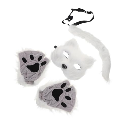 JOINPAYA Flauschiges Kostümzubehör Halbmasken-set Halloween Katzenmaske Cosplay Party Warme Pfotenhandschuhe von JOINPAYA