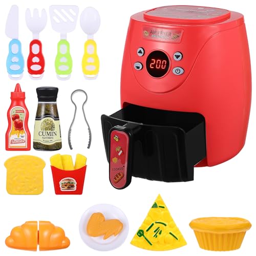 JOINPAYA 1 Set Luftfritteuse Mit Farbwechsel In Tomatenrot Kochset Zum Kochen Sets Für Luftfritteuse Spielset Airfryer Luftfritteusen Spielzeug Grill Spielset Spielküche Für 1–3 von JOINPAYA