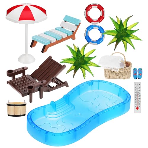 JOINPAYA 1 Set Strand-Mikrolandschaft: Mini-Stranddekorationen Strand Deko Miniatur Set Mini Klein Liegestuhl Deko Strandkorb Hausschuhe Eimer Badetuch Zubehör für DIY Garten von JOINPAYA