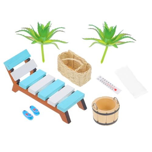 JOINPAYA 1 Set Strand Miniatur Puppenhaus Dekoration Puppenhaus Strandkorb Korb Sauna Eimer Handtuch Meer Strand Zubehör Für DIY Feengarten Puppenhaus Dekoration von JOINPAYA