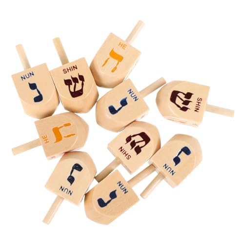 JOINPAYA 10-teiliges Set Kreisel Spielzeug Chanukka-partyzubehör Dreidel-Spiel Chanukka-Dekorationen Dreidel Mini Interaktiver Dreidel Tragbarer Reisedreidel Chanukka-tischdekorationen Holz von JOINPAYA