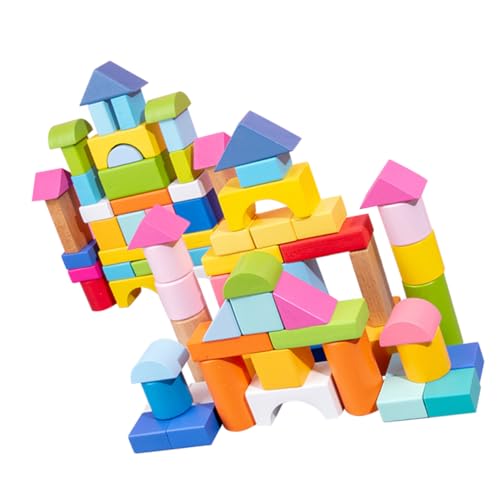 JOINPAYA Holzblock-kinderspielzeug 100-teiliges Holzbaustein-Set Lernspielzeug Für Kleinkinder Buntes Geometrisches Lernspielzeug von JOINPAYA