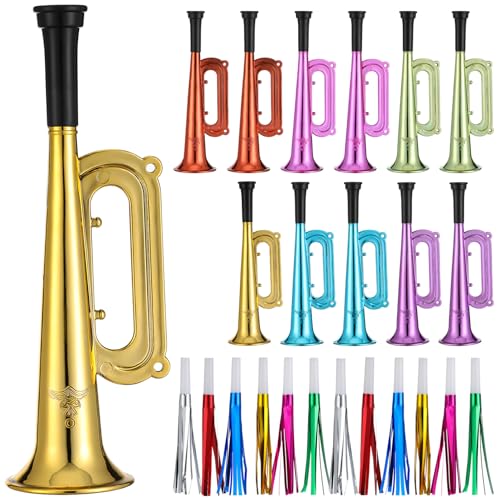 JOINPAYA 12 Pcs Plastik Metallic Trompeten: 7In Mini -Spiel Trompete Seuziger Horn Mit 12 Pcs Party Blows Blowouts Für Geburtstagssportveranstaltungen Party von JOINPAYA