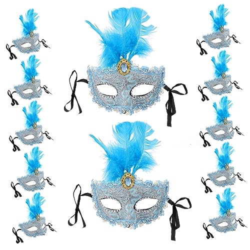 JOINPAYA 12St Cosplay-Masken Maskendekor Grimasse Teufelsmaske Maskerade-Maske Steampunk-Maske the hallow halloween mitgebsel karnevalsmaske dekorative Federmaske Kostümmasken Plastik Blue von JOINPAYA