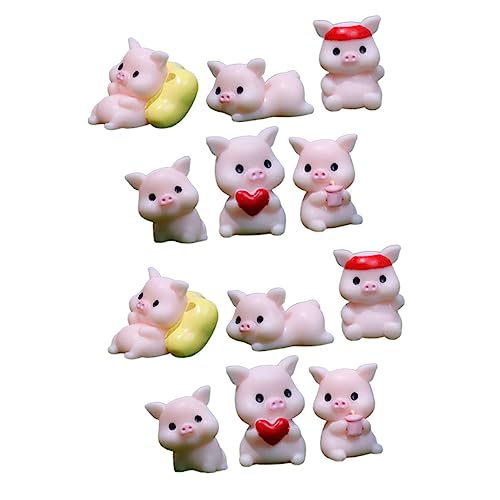 JOINPAYA 12St süße Schweinefigur Autozubehör kleine Schweinefiguren Autodekoration Cute Decor miniaturfiguren Spielzeug bastelset Tiermodell Figur entzückende Figur Harz Rosa von JOINPAYA