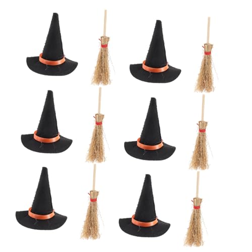 JOINPAYA 12St Mini-Hexenhut The Hallow Halloween miniaturhaus partytisch miniaturfiguren kleine hexenhut Dekoration Minihüte und Besen Miniatur-Hexenhutbesen winziges Hexenhut-Ornament Holz von JOINPAYA