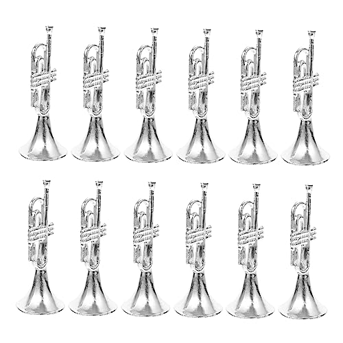 JOINPAYA 12St Musikinstrumentenmodell Trompete Dekoration Musikinstrument-Ornament Desktop- favorisieren Mini-Musik Ornamente Dekorative Musikinstrumente Mini-Zubehör Plastik Silver von JOINPAYA