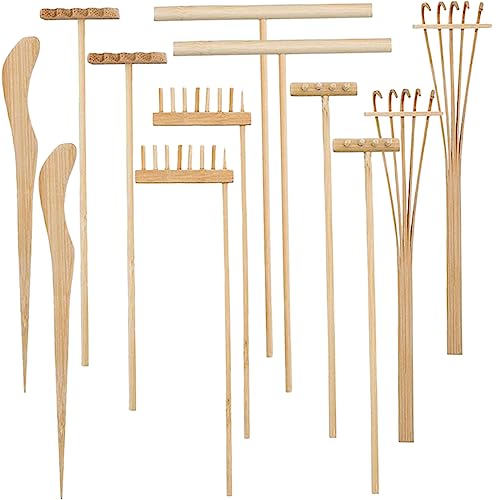 JOINPAYA 12St Sandrechen-Set Mini-Rechenwerkzeug Mini-Hausversorgung Tischdekoration Mini-Zubehör gartenwerkzeuge Sand Spielzeug Kleiner Gartenrechen sandtisch rechen selber Machen Bambus von JOINPAYA