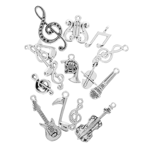 JOINPAYA 14st Musikzubehör Niedliche Instrumentenanhänger Musiknote Charme Violine Charme Gitarren-Charme Musiknoten-anhänger Gitarrenzauber Anhänger Für Musikinstrumente Silver Metall von JOINPAYA