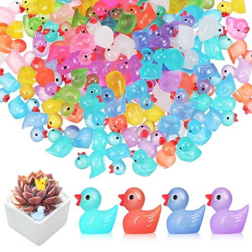 JOINPAYA 150 Stück Mini Leuchtende Harzenten: DIY Winzige Enten Leuchtende Miniatur Harz Enten für Aquarium Garten Landschaft Puppenhaus Topfdekoration DIY 9 Farben 1,7cm von JOINPAYA