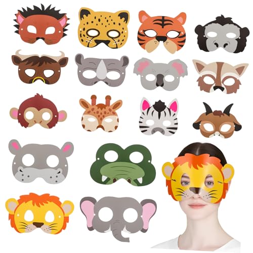 JOINPAYA 16St Party-Maske Tiermasken-Set Papiermasken lustige Masken Gastgeschenke mit Tiermotiven DIY-Bastelsets für Tiermasken aus Schaumstoff Cartoon-Tiermasken Tiermasken Gastgeschenke von JOINPAYA