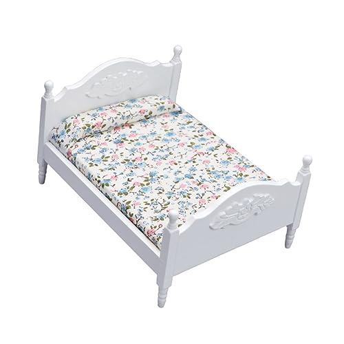 JOINPAYA 1Stk Mini-Doppelbett babybett Kinderbett puppenhaus Einrichtung Dekoration kleines Puppenbett Häuser Mini-Hausmodell Mini-Hausverzierung hölzern Weiß von JOINPAYA