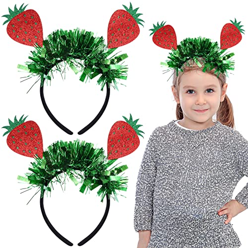 JOINPAYA 2 Pcs Lametta -Erdbeer -Stirnbänder: Erdbeer Glitzer Frucht Haar -Stirnband Niedlicher Frühlingsmädchen Kopf Für Accessoires von JOINPAYA