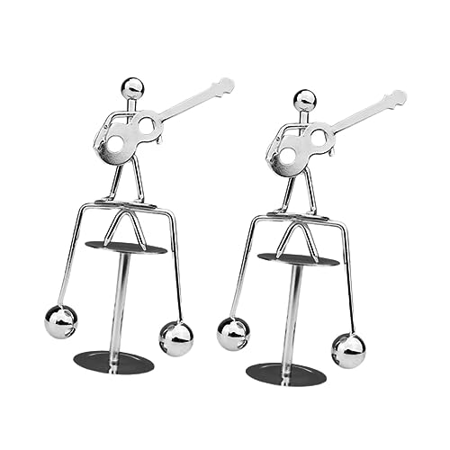 JOINPAYA 2 STK Eiserne Schmuckstücke Balance-Physik-Spielzeug Schwingende Balancebälle Newtons Gleichgewichtskugeln Balance-Spielzeug Spielsets Musik-Player-Mann-Statue Silver Metall von JOINPAYA