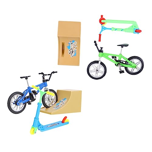 JOINPAYA 2 Sätze Fingerrad Faltbares Fahrrad Heimtrainer Tragbares Fingerspitzenspielzeug Teck-Deck Fingerscooter Fingerboard-Skatepark Mini-Mountainbike Griffbrettrampen Tischspiel Plastik von JOINPAYA