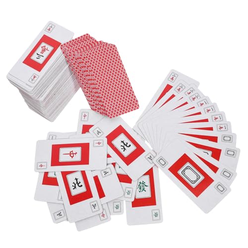 JOINPAYA 2 Sätze Mahjong-Poker Mahjong-Spielkarte Poker-Spielkarten Chinesisches Tischspiel Reise-Mahjong-Fliesen Party-Mahjong-kartenset Mahjong-Karte Aus PVC PVC-Mahjong-Karte Rot Papier von JOINPAYA