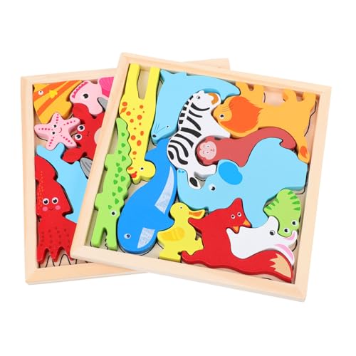 JOINPAYA 2 Sätze Tierisches Dreidimensionales Puzzle Planke Formen Puzzle Hund Basteln Spiele Rätsel Lernen Kinderrätsel Kinderspielzeug 3D-Puzzles Für Tiere Holz von JOINPAYA