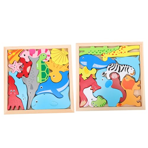 JOINPAYA 2 Sätze Tierisches Dreidimensionales Puzzle Rätsel Spiele Basteln Formen Puzzle Hund Planke Lernen Rätsel Kinderspielzeug Kinderrätsel Tiere Holzrätsel Holz von JOINPAYA