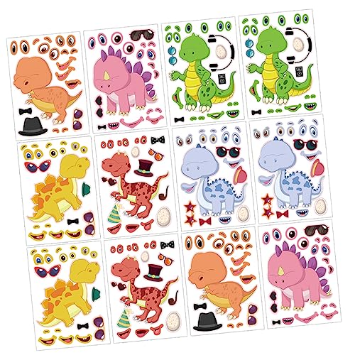 JOINPAYA 24St Dinosaurier-Puzzle-Aufkleber Dinosaurierwand Tiere basteln Aufkleber Kinder bastelset Kinder geburtstagsdeko Puzzlematte Aufkleber mit Dinosauriermuster Dinosaurier-Aufkleber von JOINPAYA