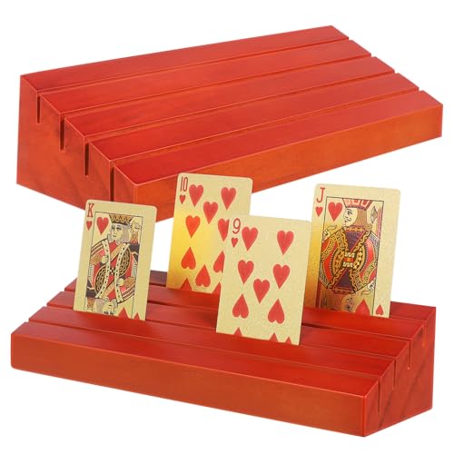 JOINPAYA 2St Spielkartensockel aus Holz Langer Kartenhalter Pinochle-Spielkarten Kartendeckhalter spielkartenhalter Spielkarten Halterung Spielkartenfach Holzständer Kiefernholz Brown von JOINPAYA