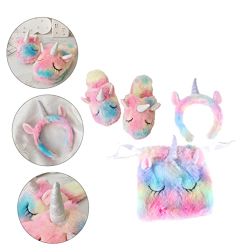 JOINPAYA 3 Stück 1 Satz Einhorn Bunte Tasche mit Kordelzug pantumblas de Mujer Flauschige Hausschuhe Zubehör für Kostüme seidenband Ripsband schöne Hausschuhe neuartiges Stirnband Plüsch von JOINPAYA