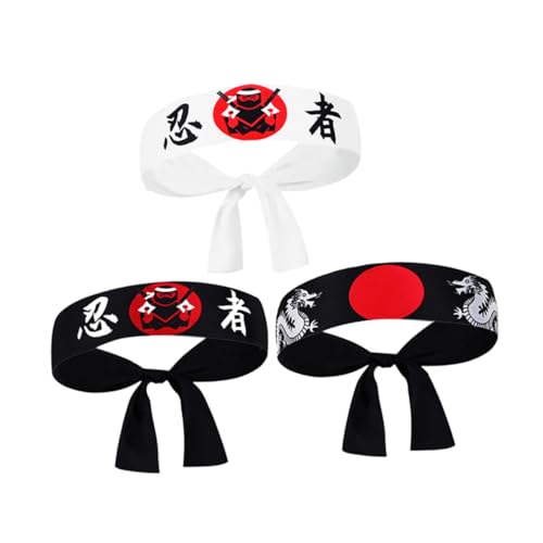 JOINPAYA 3-teiliges Japanisches Sushi-chef-hachimaki-karate-stirnband Zum Kochen, Sport Und Kostüm, Drache, Traditionelle Japanische Küchen-kopfbedeckung von JOINPAYA