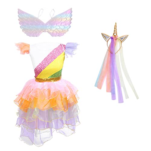 JOINPAYA 3st Einhorn-Prinzessin-Kleid-Performance-kostüm Ballkleider Für Kinder Kinderkostüm Tanzender Rock Puffrock Für Kinder Kinderkleidung Für Mädchen Feenrock Partyrock Tuch Colorful von JOINPAYA