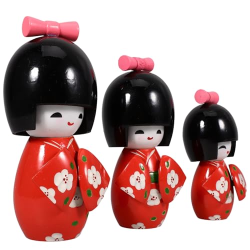 JOINPAYA 3st Kimono Puppen Puppe Künstlicher Kirschblütenbaum Kimono-puppenfigur Puppen Für Puppenhaus Kimono-mädchen-statuen Puppenhauspuppen Kimono-Figur Anime Rot Hölzern von JOINPAYA