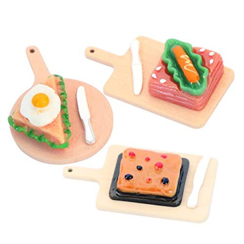 JOINPAYA 3st Miniatur-Lebensmittel- Und Spielmodell Mini-Pizza Puppenhaus-Sandwich Mini Spiel Essen Puppenhaus Serviertablett Miniatur-frühstück Puppenhaus Frühstück Essen Mini-Essen Holz von JOINPAYA