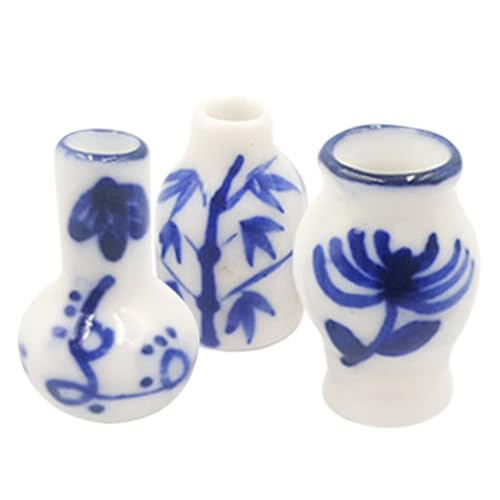 JOINPAYA 3st Simulation Tee-Set Miniaturvase Mini-zubehör Mini- Dekorationen Für Zuhause Mikrolandschaftsfiguren Retro-Spielzeug Puppenhaus-blumenvase Mikrospielzeug Blue Keramik von JOINPAYA