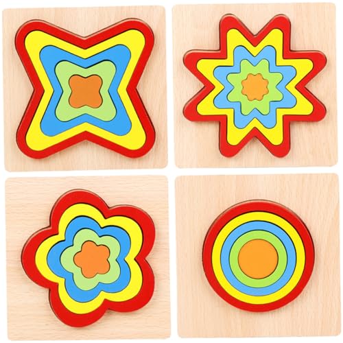 JOINPAYA Holzspielzeug Für Jungen Und Mädchen 4 Sets Form-Puzzle-Spielzeug Pädagogische Geometrieblöcke Für Die Intelligenzentwicklung Von Kindern von JOINPAYA