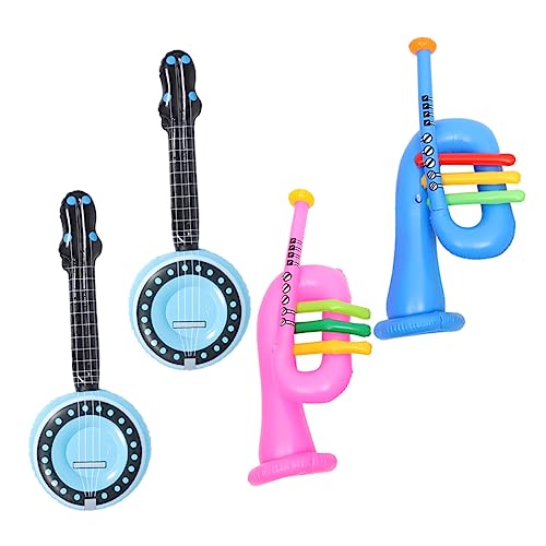 JOINPAYA 4-teiliges Aufblasbares Instrumentenspielzeug Banjo-Trompeten-Sets Für Jungen Und Mädchen Leichte Tragbare Musikinstrumente Aus PVC Für Partys Zufällige Farbe von JOINPAYA