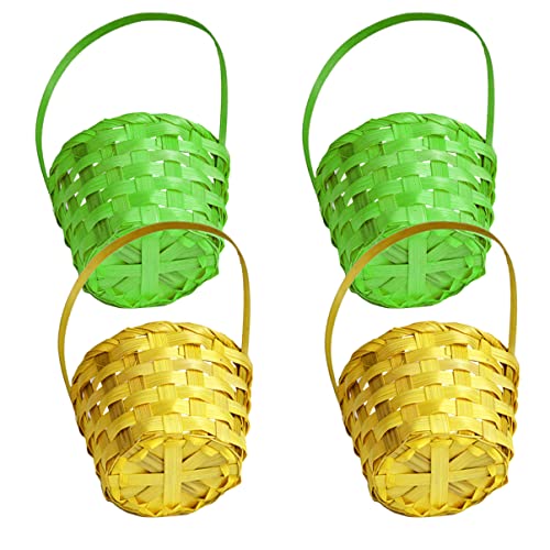 JOINPAYA 4 Stück Mini-Bambuskorb Mini-Rattankorb Würfel Mini Körbe quadratischer Korb runde Körbe kühlkorb einkaufskorb storage baskets dekoracje wielkanocne brotkörbe Eierkorb Osterei-Korb von JOINPAYA