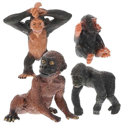 JOINPAYA 4 Stück Orang-utan Spielzeugmodell Tierspielzeug Zebra Tierfiguren Spielzeugtiere Schimpansen-Statue Wildlife-Modell Modell Einer Tierfigur Tierstatue Plastik von JOINPAYA