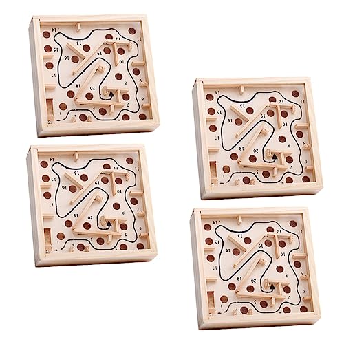 JOINPAYA 4 Stück Palmenlabyrinth Labyrinth-spielbrett 3D-Puzzle-Spielzeug Lernspielzeug Für Kinder Montessori-Spielzeug Schwierige Rätsel Handheld-Labyrinth-Spiel Hölzern Beige von JOINPAYA